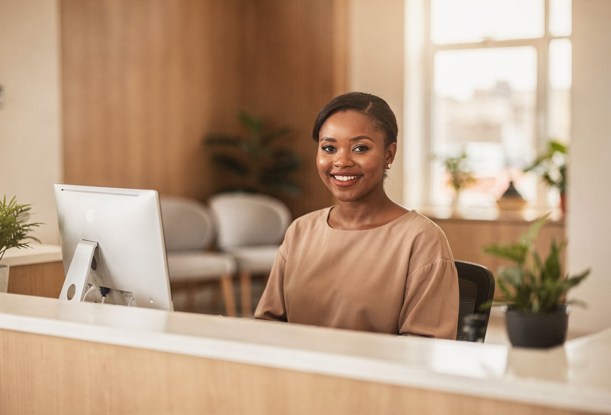 Practice manager at desk